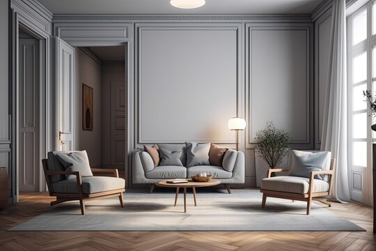 modern living room with contemporary furniture. Generative AI