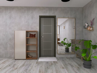 Hallway interior 3d render, building illustration modern