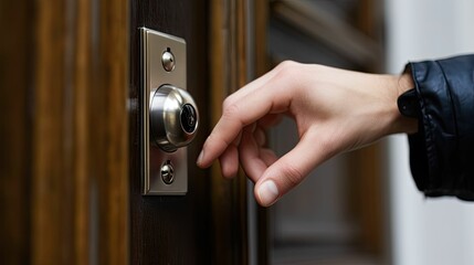 Naklejka premium A person ringing the doorbell. Generative AI illustration.