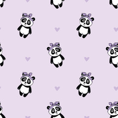 Cute Panda girl semless vector pattern