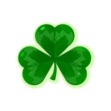 Three-leaf green clover for good luck and St. Patrick's Day. Drawing with a stroke on an isolated background. Sticker. Vector illustration.