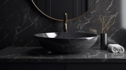 Obraz na płótnie Canvas Ultra modern house natural graphite marble bathroom sink. Generative AI