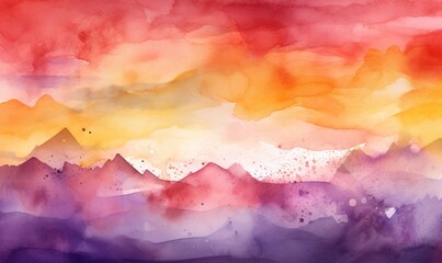  a watercolor painting of a mountain range with a sunset in the background.  generative ai