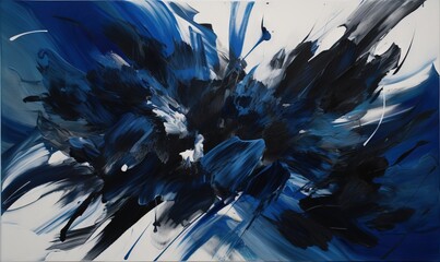  an abstract painting of blue and black paint on a white background.  generative ai