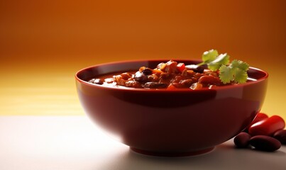  a red bowl of chili with cilantro on top.  generative ai