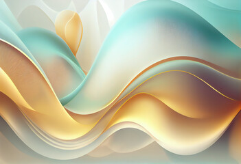 Abstract Shiny neon glass translucent wavy composition with gradient transition, blue white beige gold elegant clean background - generative AI.