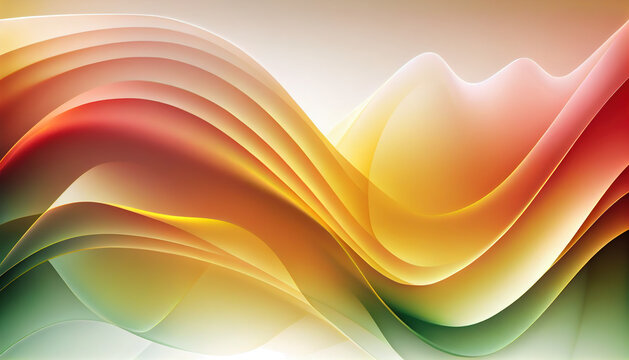 Abstract Shiny neon glass translucent wavy composition with gradient transition, yellow beige white elegant clean background - generative AI.