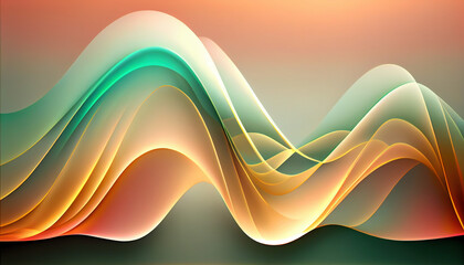 Abstract Shiny neon glass translucent wavy composition with gradient transition,  yellow orange green beige white elegant clean background - generative AI.