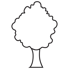 Simple black line drawing tree with a full crown and a single trunk. Classic representation of nature vector object with isolated background.