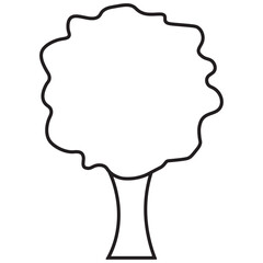 Simple black line drawing tree graphic with a full, rounded crown and a thick trunk, suggesting growth and stability.