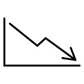 Simple line finance graph with arrow showing downward or negative trend, indicating decline or decrease in measured value over time.