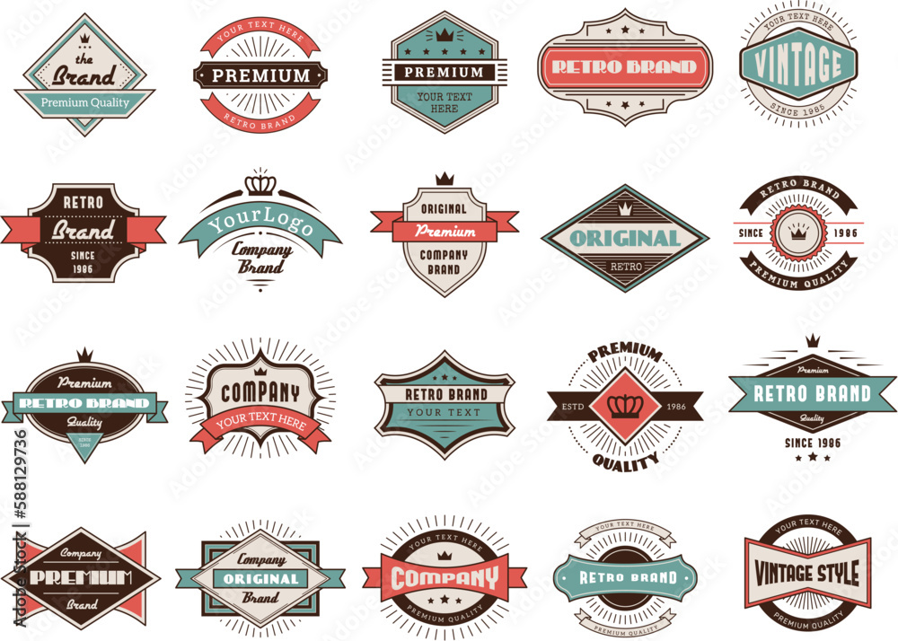 Poster vintage emblems. retro premium badges collection set recent vector template with place for text