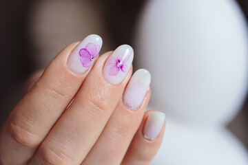 Beautiful manicure with nail design. 
