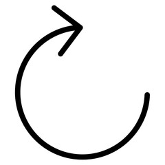 Renewal, refresh, redo or cyclical process sign. Circular arrow pointing to the right, black color simple and minimalist bold design.