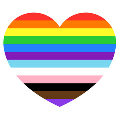 Heart, fill with rainbow and LGBTQ+ colors. Flat style simple vector object design icon for pride month, romance, equality, celebration every gender. Graphic design isolated on white.