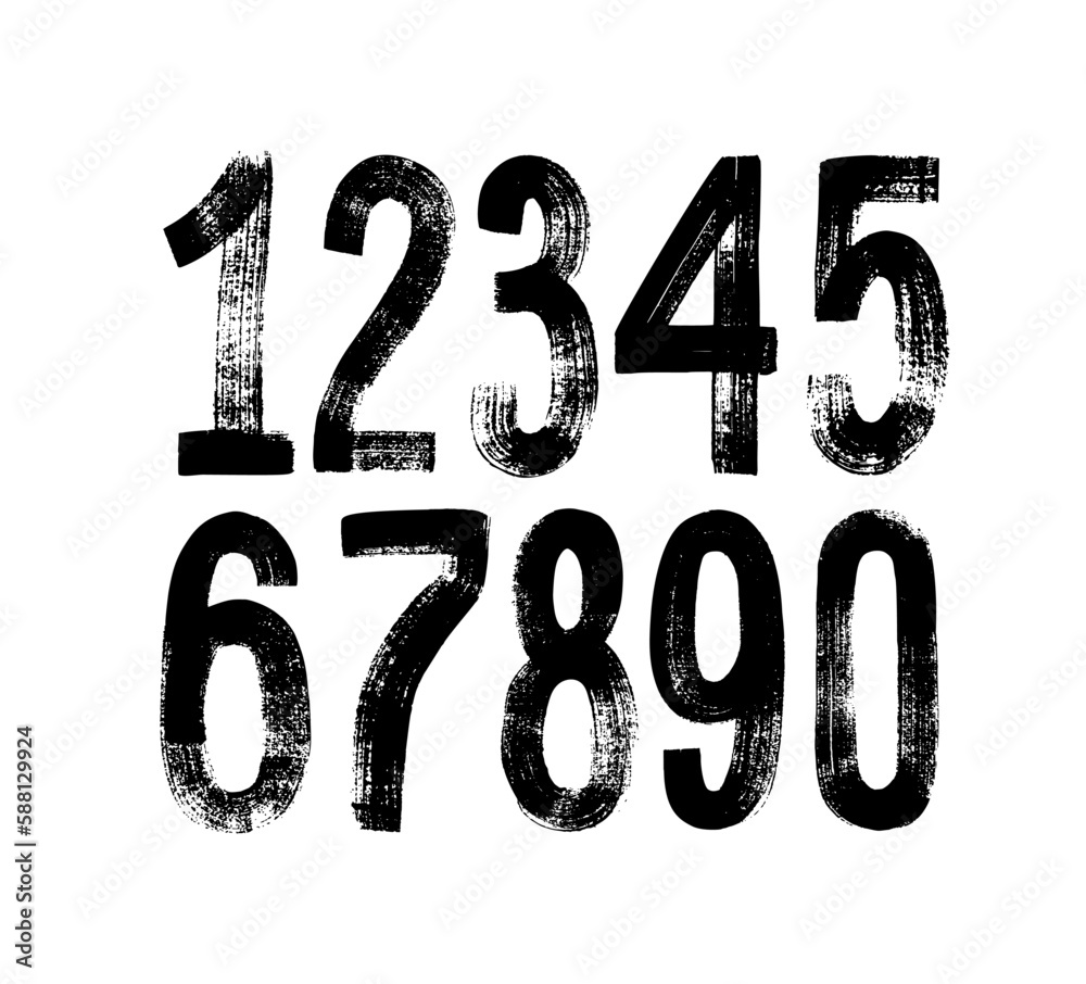 Aufkleber Hand drawn grunge vector numbers. Dirty textured font. Black ink characters isolated on white background. Dirty painted numbers set. Dry brush texture. Typography vector elements.
