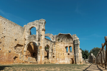 Ruins of churches lighted by sunlight in ancient city Kanli Divane.  City was part of Roman Empire,...