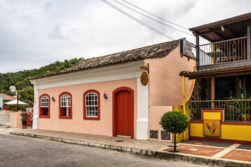 Fototapeta na wymiar Typical colonial, portuguese houses in Santo Antonio de Lisboa, Florianopolis, Brazil