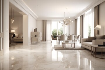 Fototapeta premium classic living room with elegant furniture and a grand chandelier as the centerpiece. Generative AI