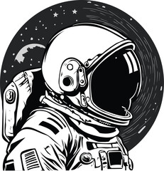 astronaut drawing black and white