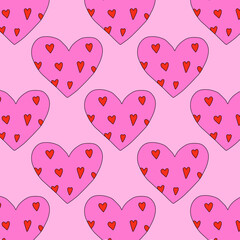 1970 psychedelic seamless pattern. 1970s good vibes hearts ornament. 1960 retro Valentine. Hippie peace and love. Funky and groove card. Trippy art.Hippie wallpaper background poster	