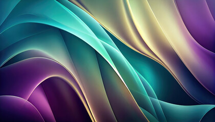 Abstract Shiny neon glass translucent wavy composition with gradient transition, beige blue purple elegant clean background - generative AI.