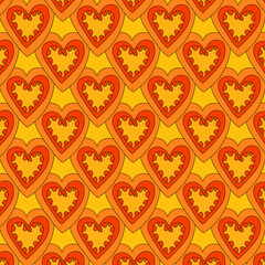 1970 psychedelic seamless pattern. 1970s good vibes hearts ornament. 1960 retro Valentine. Hippie peace and love. Funky and groove card. Trippy art.Hippie wallpaper background poster	