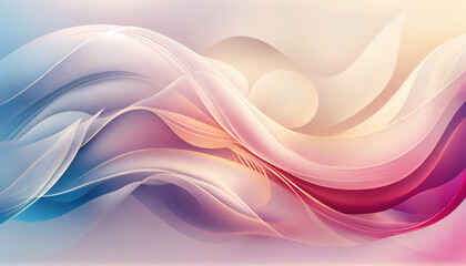 Abstract Shiny neon glass translucent wavy composition with gradient transition, white blue red elegant clean background - generative AI.