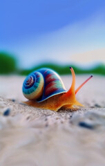 Snail on the beach - created with Generative AI technology 