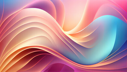 Abstract Shiny neon glass translucent wavy composition with gradient transition, pink beige white blue elegant clean background - generative AI.