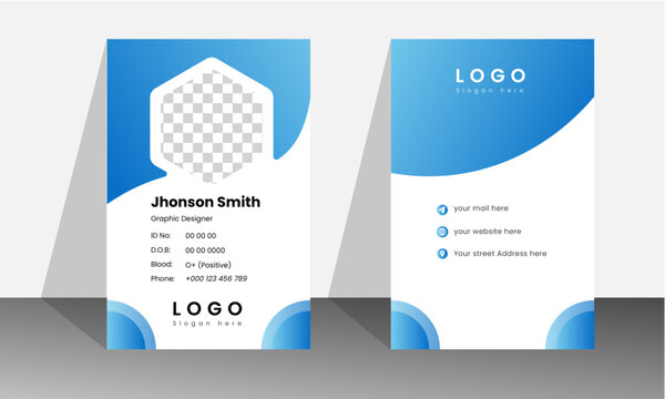 Modern and minimalist id card template for your company employee with Dark Blue gradient