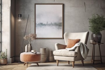 cozy living room with a comfortable chair and ottoman. Generative AI