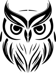 ﻿Owl vector logo with a b/w, minimalist style.