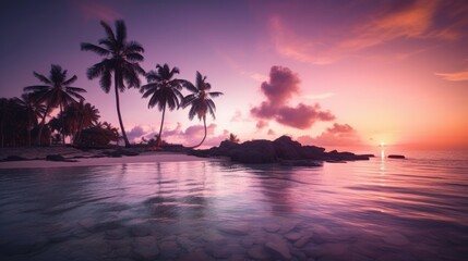 Fototapeta na wymiar Tranquil Oasis: A Mesmerizing Sunset on a Tropical Beach with - Generated AI