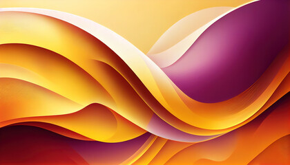 Abstract Shiny neon glass translucent wavy composition with gradient transition, purple yellow white elegant clean background - generative AI.