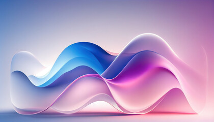 Abstract Shiny neon glass translucent wavy composition with gradient transition, purple pink blue white elegant clean background - generative AI.