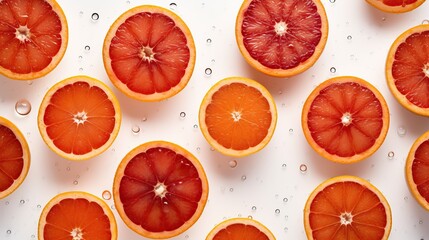 red oranges citrus fruits with drops of water on a white background