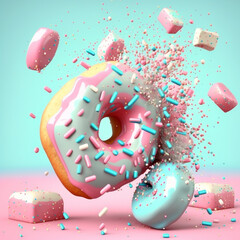 3D Animated Pastel Donuts with Frosting and Sprinkles in Motion. Generative AI