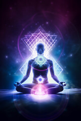 Fototapeta na wymiar Concept of meditation and spiritual practice, expanding of consciousness, chakras and astral body activation, mystical inspiration image, generative ai