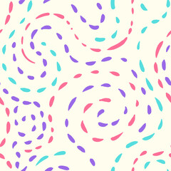 vector colorful swirl line dots seamless pattern on white