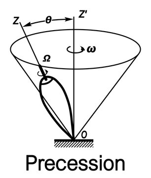 Precession vector illustration. Direction of spinning top precession