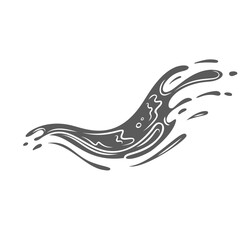 Water splash glyph icon vector illustration. Stamp of splatter of liquid with droplets and ocean or sea waves plash, soda or drink spill from glass, aqua stream motion and water sputter silhouette