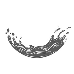 Splash of falling water drop glyph icon vector illustration. Stamp of liquid swirl, droplets and dribbles fall with curve burst, dynamic motion of splashing water with smooth swirl and bubbles