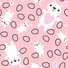 Cartoon animals seamless Easter eggs and rabbit and paint bunnies pattern for wrapping paper and kids clothes print