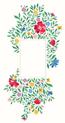 Colorful Chintz Romantic Meadow Wildflowers Vector Rectangular Frame. Cottagecore Garden Flowers and Foliage Wedding Invitation. Homestead Bouquet. Farmhouse Background