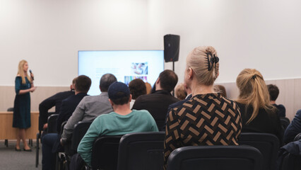 Business woman and people Listening on The Conference. Horizontal Image
