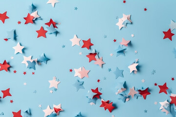 Generative ai. American Flag color stars top view blue background for Memorial Day or 4th of July