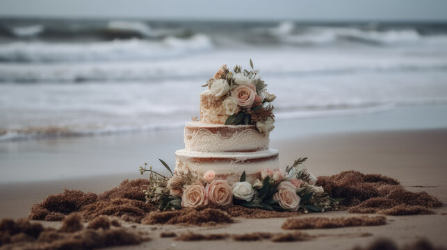 Wedding Cake on the Beach-Generative AI