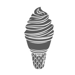 Ice cream in waffle cup glyph icon vector illustration. Stamp of soft vanilla sundae swirls, serve of summer dessert in wafer cone, creamy Italian gelato and twirls of frozen whipped cream for eating