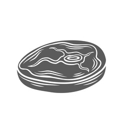 Round meat steak with bone glyph icon vector illustration. Stamp of raw beef or pork meat cut in circle with streaks of fat for cooking, steak for restaurant, butchery, supermarket or farm market menu